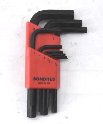 Bondhus Hex Tip L-Wrench Key Set Black Steel Metric Set Red Holder 9 Piece - Image 1 of 4