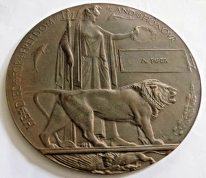 DEATH PLAQUE UNUSUAL NAMING INITIAL ONLY A. PIPER 4 LISTED ON CWGC SITE - Picture 1 of 3