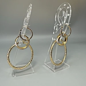 10k Gold Hoop Earring Lot of 3 Pairs Hollowcore Diamond Mixed Tone - Picture 1 of 18