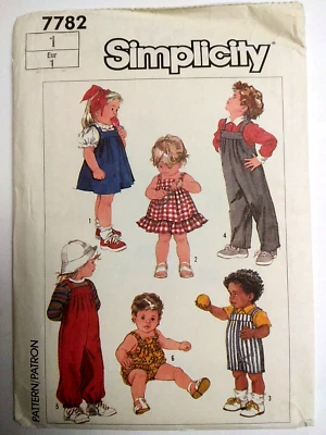 Overalls Sundress Jumper Romper Shorts 1 1T Simplicity 7782 Sewing Pattern VTG - Image 1 of 4