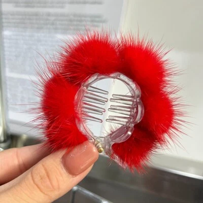 Pinza para el cabello de piel de visón real para mujer horquilla pasador bola de pelo pasador Foto 1 de 4