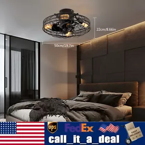 20" Rustic Caged Ceiling Fan Light Farmhouse Flush Mount Chandelier with Remote - Picture 1 of 17