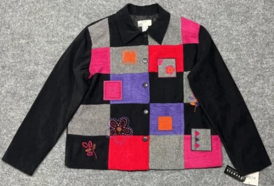Koret Blazer Jacket Womens L Multicolor Patchwork Buttons Lined Embroidered New - Image 1 of 4