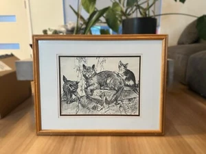 RARE Leslie Cope “Teddy & The Kids” Print Signed Vintage 1979 Cat Kitten Sketch - Picture 1 of 8