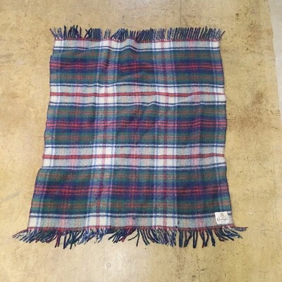 Vintage Carldyke Throw Blanket Blue Plaid Fringe Made in USA 45x34 - Image 1 of 4