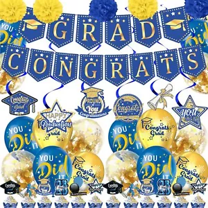 Graduation Decorations Class of 2024 Banner Balloons Kit Decorations - Blue a... - Picture 1 of 7