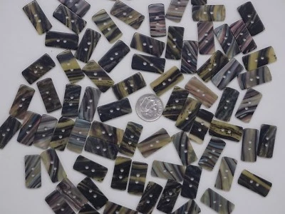 8 Fine Marbled Black Beige Iridescent Rectangular 2-Hole Buttons 21x10mm AA47 - Image 1 of 4