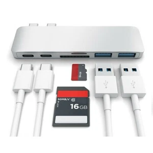 New 6in1 Dual Plug USB C Hub Splitter Converter 3.0 Type-C Adapter for Macbook - Picture 1 of 4