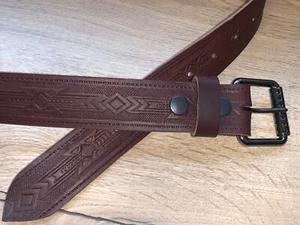 Dark Brown Aztec Indian Tribal Belt Hand Made Classic Real Leather 38mm Wide K9 - Picture 1 of 5