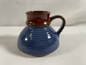 Vintage Wide Bottom Coffee Mug Nonslip Pottery Blue Brown Glaze #65 - Picture 1 of 4