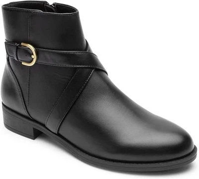 Nuevo Rockport Vicky Negro Cuero Hebilla Tobillo Cremallera Botín Botas Mujeres 8 Foto 1 de 4