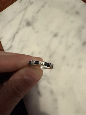 Anillo apilable vintage platino diamante zafiro azul talla 6 Foto 1 de 4