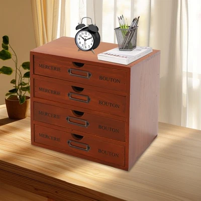 Organizador de Escritorio con 4 Cajones, Caja de Almacenamiento de Madera Vintage Cajón Organizador NUEVO Foto 1 de 4