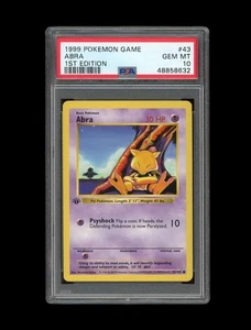 Pokemon PSA 10 GEM MINT Abra 1st Edition Base Set Shadowless 1999 Card 43/102 - Picture 1 of 2