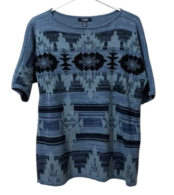 Suéter de mezclilla Chaps para mujer talla XL azteca suroeste manga corta tejido pulóver Foto 1 de 4