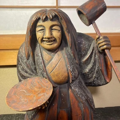 Estatua antigua japonesa de 13,7 pulgadas tallada en madera ONI Yokai usada Foto 1 de 4