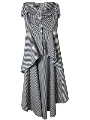 NY & Company Women’s Size S Gray White Striped Stretch Ruffle Tiered Dress NWT - Image 1 of 4