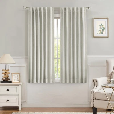 Greyish Ivory Velvet Blackout Window Curtain 60% Room Darkening Panels Rod Po... - Image 1 of 4