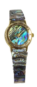 Orologio da polso Abalone Shell vintage cinturino elastico RONICA necessita di batteria nuova - Foto 1 di 5