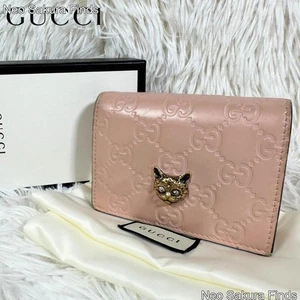 GUCCI Guccissima Linea Cat Animalier Bi-fold Excellent Pink Gift Wallet - Bild 1 von 12