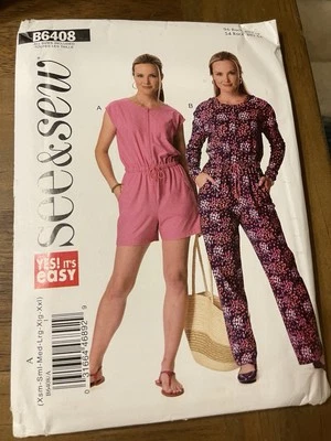 Butterick Pattern B6408 Ms EZ SEE & SEW Front Zip Romper & Jumpsuit  Sz XS-XXL - Image 1 of 2