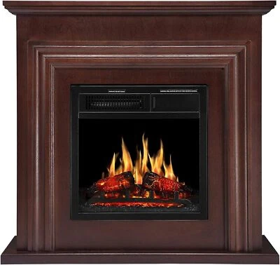 36'' Wood Electric Fireplace Mantel Heater Firebox with Log Hearth and Remote - Image 1 of 4
