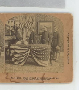 They Brought My Soldier Home With Ribbon Blue Military Underwood Stereoview - Picture 1 of 2
