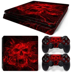 For PS4 Slim Skin Console & 2 Controllers Red Skull Vinyl Decal Wrap - Picture 1 of 1