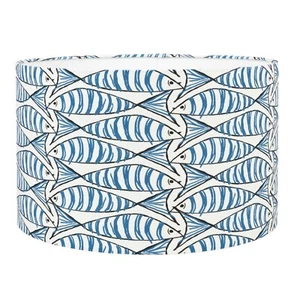 Seaside Sardine Lampshade. Bright Marine Blue & White Geometric Nautical Fish. - Picture 1 of 2