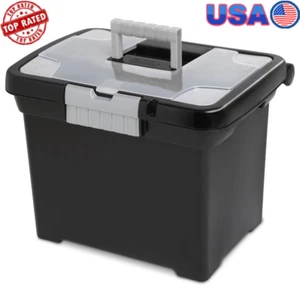 Portable File Box Letter Size Files In Lid Storage Organization System New - Picture 1 of 15