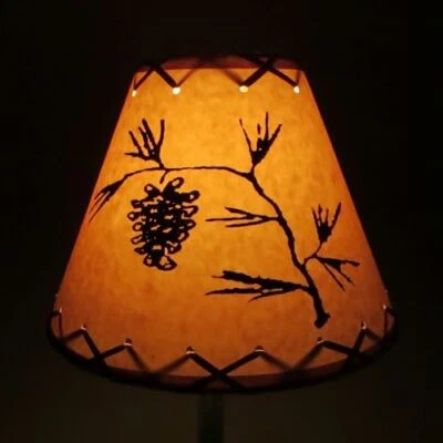 PINE CONE Table Light Cabin Cottage LAMP SHADE Clip-On Bulb Style 9" Laced Cone - Image 1 of 4