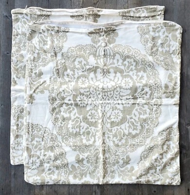 Pair of Pottery Barn Taupe and White Brocade Euro Shams - Image 1 of 4