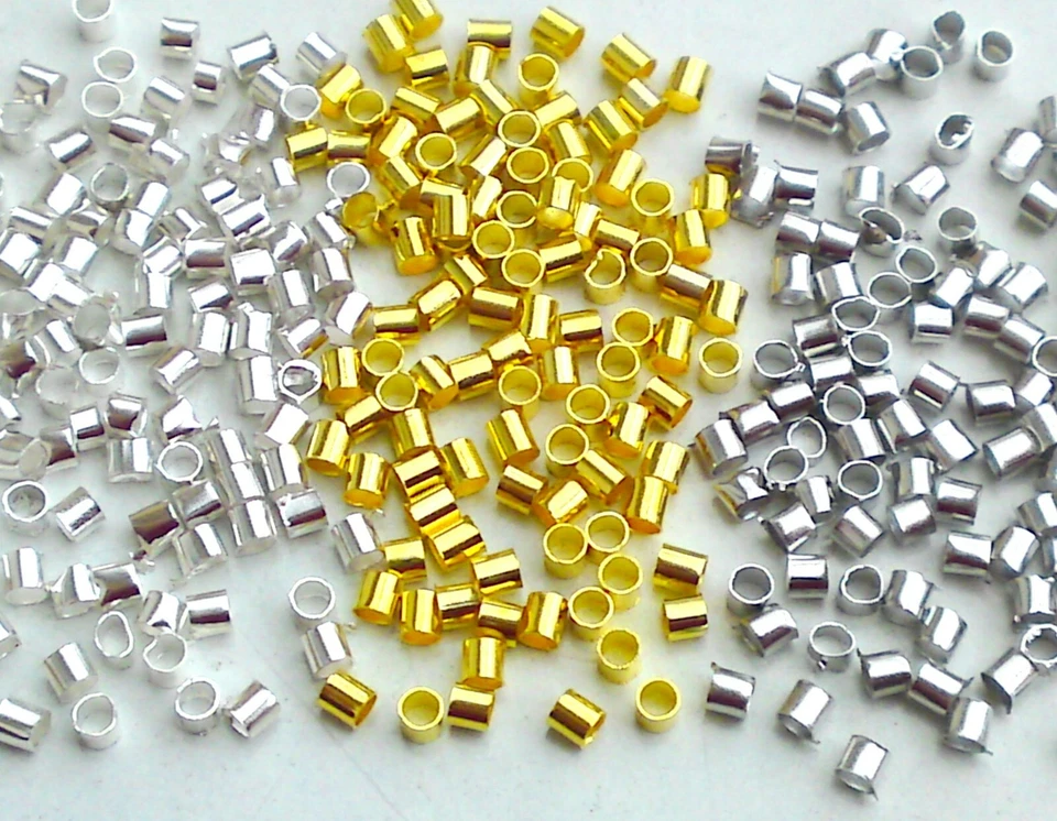100 Messing Quetschröhrchen 2mm Quetschperlen Spacer Schmuck Basteln Farbwahl - Bild 1 von 1
