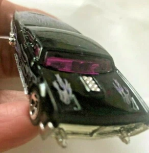 Vtg Mattel HOT WHEELS SLIKT BACK MYSTERY Black Car Die Cast Flames Purple Toy - Picture 1 of 9
