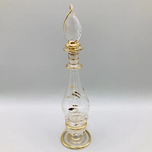 Mundgeblasener dekorativer Parfümflakon 7" Klarglas mit Goldakzenten - Bild 1 von 4