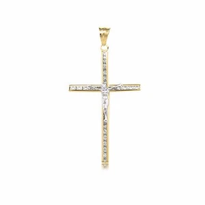 10K Solid Yellow Gold CZ Crucifix Cross Pendant - Jesus Necklace Charm Women Men - Picture 1 of 10