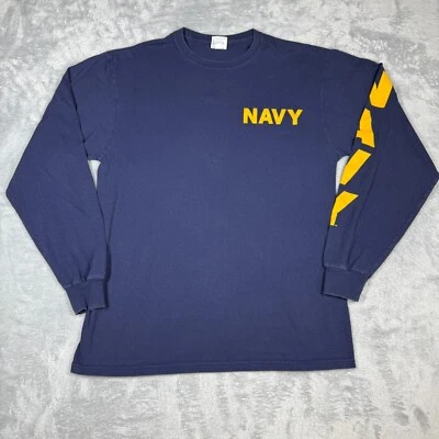 Vintage Soffe Navy Long Sleeve Shirt Large Blue Yellow Sleeve Print - Image 1 of 4