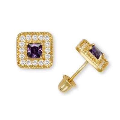 Pendientes cuadrados de moda de circonitas cúbicas de oro amarillo y blanco de 14K para mujer Foto 1 de 4