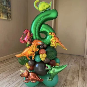 34Pcs Jungle Safari Deco Dinosaur Birthday Party Dino Balloons Palm Leaf Set - Picture 1 of 20