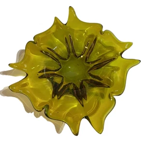 Amber Handblown Art Glass Candy Trinket Dish Bowl Mid Century Modern 9" - Picture 1 of 14