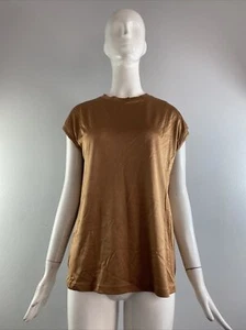 NWD AKRIS Womens Cap Sleeve Silk Tank Top Beige US Size 4 - Picture 1 of 7