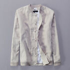 Men Cotton Linen Jacket Retro Long Sleeve Shirt Mandarin Collar Frog Button Coat