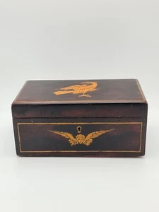 ANTIQUE EARLY WOOD WOODEN OLD TEA CADDY BOX Hand Painted Angel's Face Eagle Bird - Picture 1 of 20