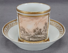Old Paris Hand Painted Sepia Castle Scene Gold Coffee Cup & Saucer C.1790-1810 B