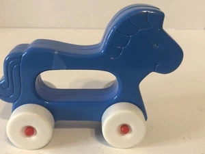 1984 Vintage Gerber Baby  Rattle Adorable!! Blue Horse white wheels rolling toy - Picture 1 of 3
