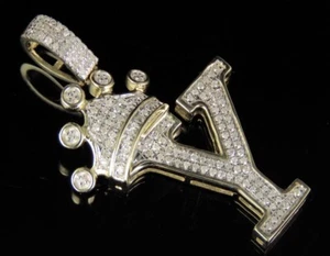 2.00CT Lab Created White Diamond Crown Initial Y Letter Pendant 14K Gold Plated - Picture 1 of 7