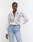 River Island Womens White Lace Long sleeved Shirt Size 18