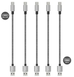 Pack de 5 câbles de données micro USB haute vitesse chargeur court cordon de charge USB rapide 10" - Photo 1 sur 3