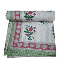 Fabric venue Rose Block Print Cotton Kantha Quilt Throw Blanket Bedspread Gudari
