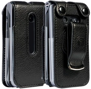 Noir Végétalien Cuir Coque avec Clip Ceinture pour LG Vin 2 LTE Clapet Phone ( - Photo 1 sur 8